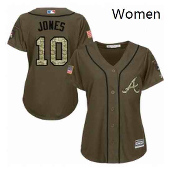 Womens Majestic Atlanta Braves 10 Chipper Jones Authentic Green Salute to Service MLB Jersey